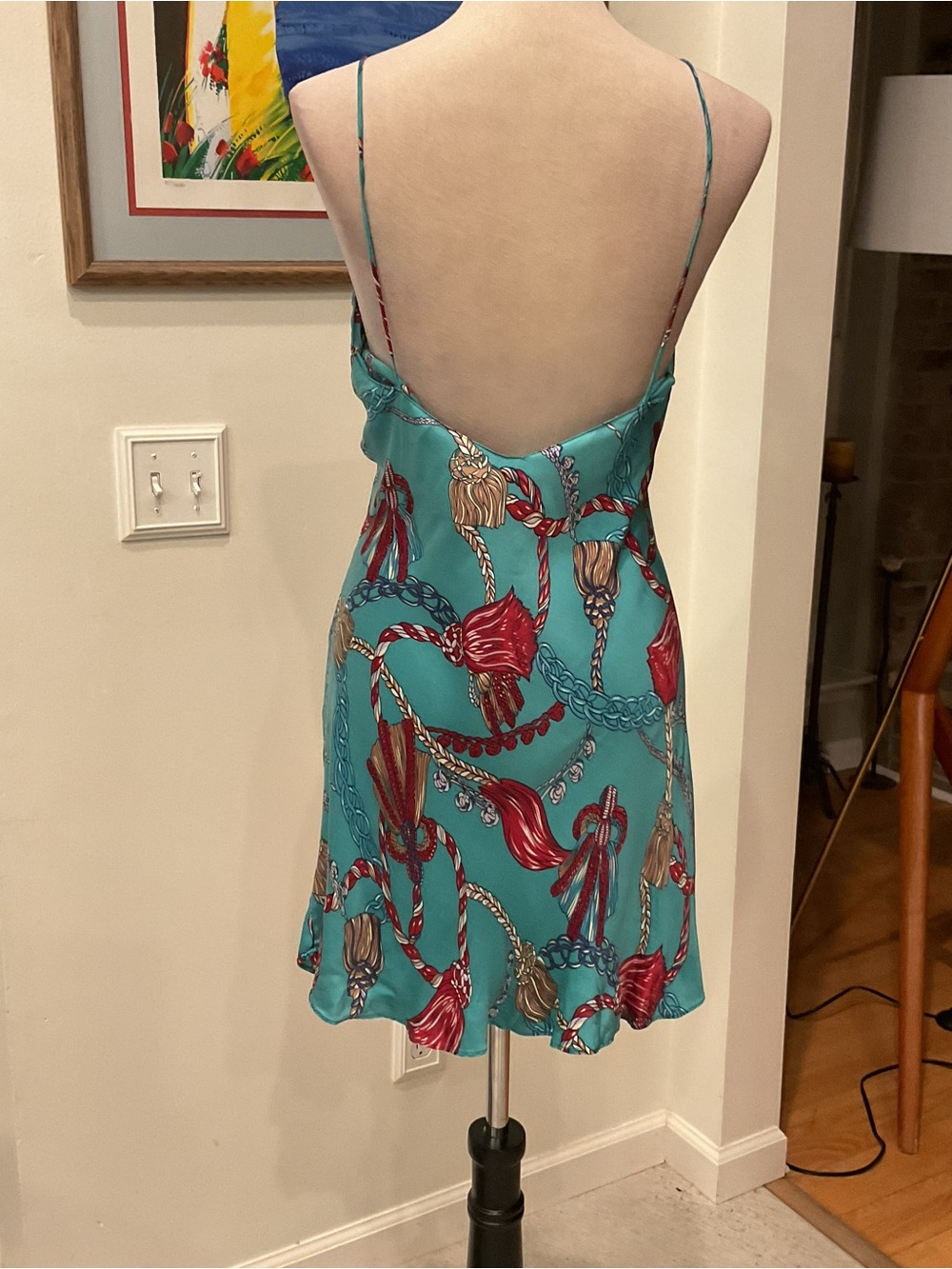 Vintage Gold Label Victoria's Secret Teal Slip Dress with Chain Print - Picture 6 of 6